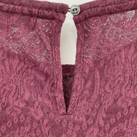 Loft Women’s Blouse, NWT, Merlot Color, Sz. L, Lacy Semi-Sheer - Picture 4 of 11